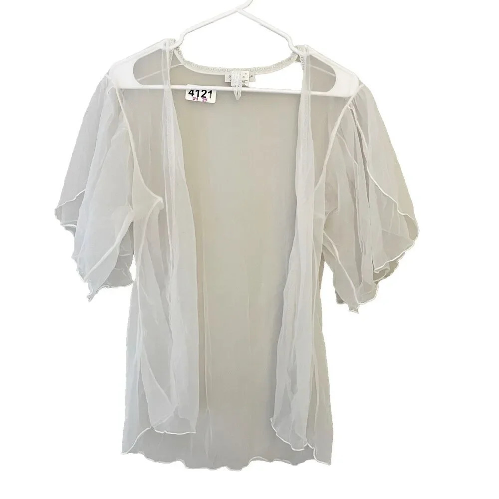 Seductive Wear White Sheer Topper Jacket M Women Lace Coquette Cottagecore Fairy